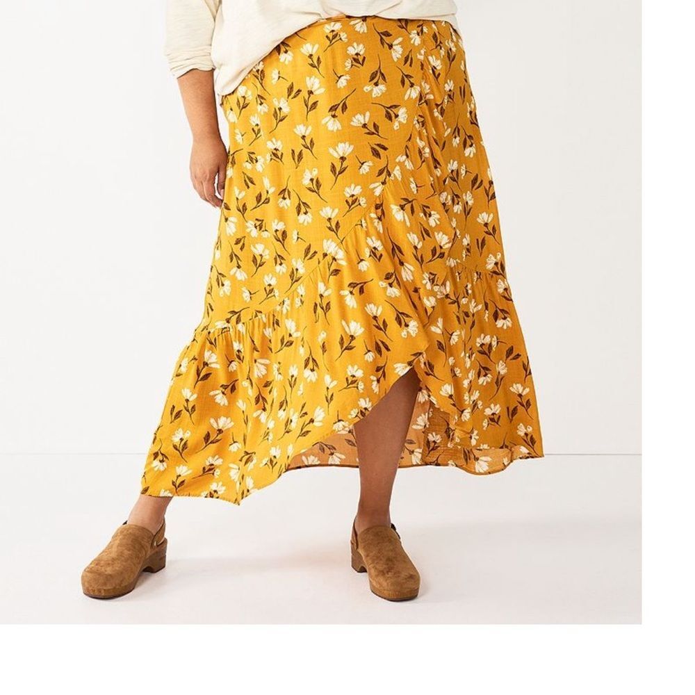Sonoma womens Wrap Ruffle Maxi/Midi Hi-Low floral Skirt 4X NWT